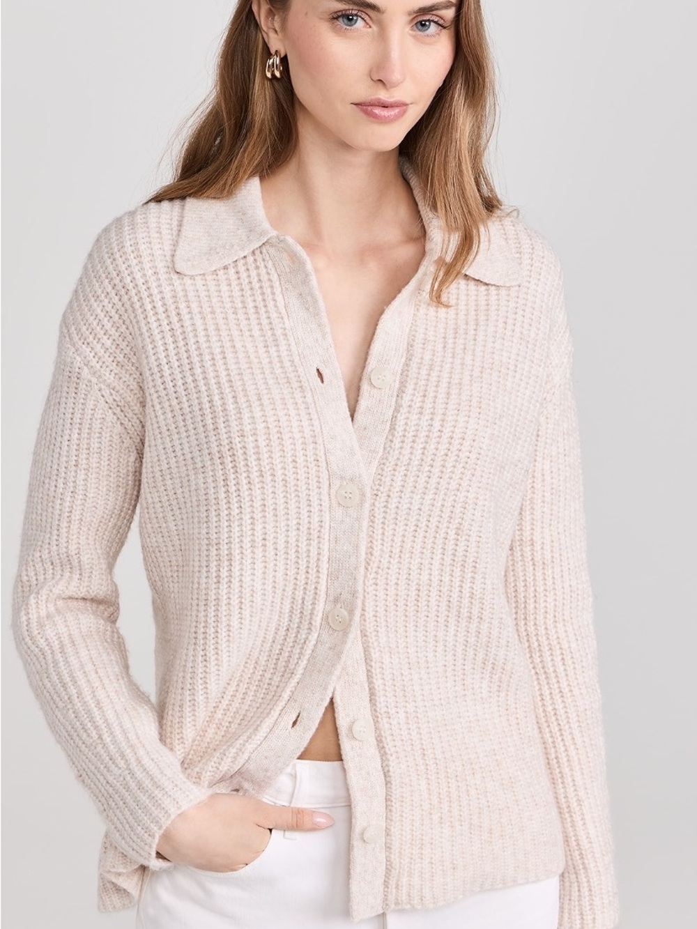 Z Supply Neutral Cream Waffle-Knit Button Cardigan Cabincore Comfy Size M